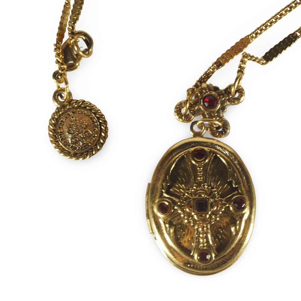 The Vatican Library Collection Cross Locket Necklace Women's Gold‎ Red Gemstone